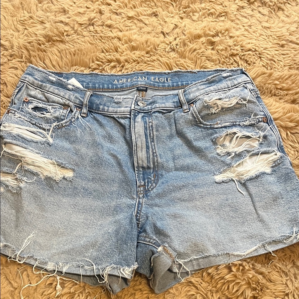 American Eagle Outfitters Light Blue Distressed Jean Shorts, Size 12